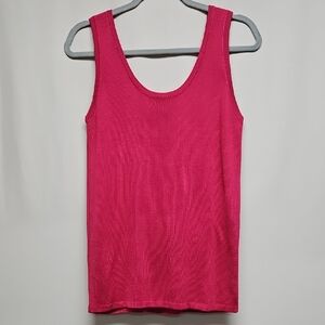 Tesori 100% Silk Knit Scoop Neck Tank Top - Hot Pink / Fuchsia - Size M